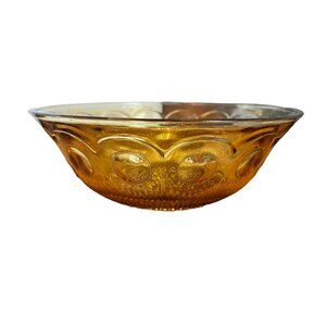 Vintage Pretty Amber (Yellow) Depression Circle Print Glass Bowl, Retro Dish